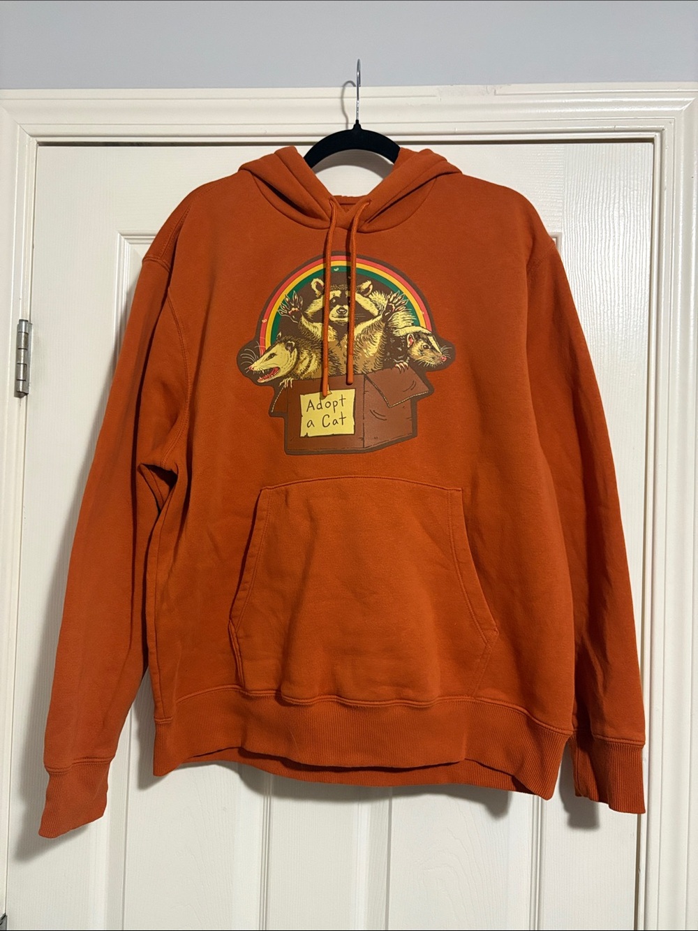 Rust Orange Women's Graphic Hoodie Sweatshirt - 'Adopt a Cat' - Up Cycled